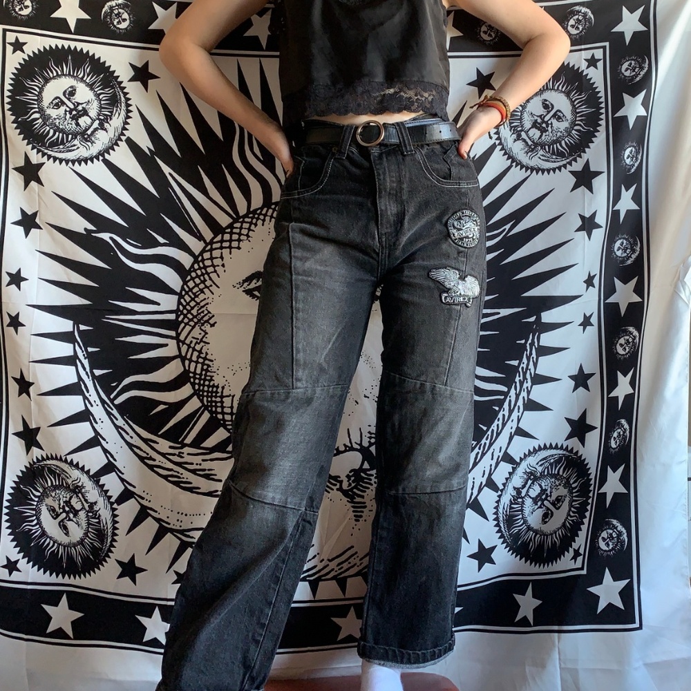 High Waisted Avirex Jeans with Patches